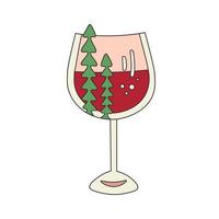 verre de noël de style de dessin animé de griffonnage de vin vecteur