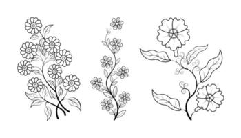 ensemble de pages de coloriage de fleurs simples dessinées à la main pour enfants et adultes vecteur