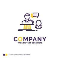 création du logo du nom de l'entreprise pour consultation. discuter. réponse. Contactez. Support. conception de nom de marque violet et jaune avec place pour le slogan. modèle de logo créatif pour petites et grandes entreprises. vecteur