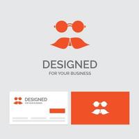 modèle de logo d'entreprise pour moustache. branché. movember. lunettes. Hommes. cartes de visite orange avec modèle de logo de marque. vecteur