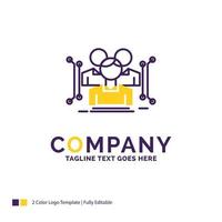 création du logo du nom de l'entreprise pour l'anthropométrie, le corps, les données, l'homme, le public. conception de nom de marque violet et jaune avec place pour le slogan. vecteur