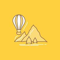 explorer. voyager. montagnes. camping. icône remplie de ligne plate de ballons. beau bouton logo sur fond jaune pour ui et ux. site web ou application mobile vecteur