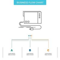 audio, carte, externe, interface, conception d'organigramme d'entreprise sonore en 3 étapes. icône de ligne pour le modèle d'arrière-plan de présentation place pour le texte vecteur