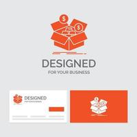 modèle de logo d'entreprise pour économiser. boîte. budget. argent. croissance. cartes de visite orange avec modèle de logo de marque. vecteur