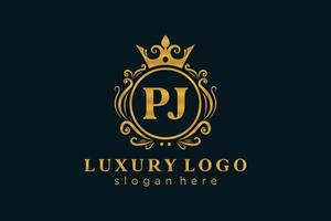 modèle initial de logo de luxe royal de lettre pj dans l'art vectoriel pour le restaurant, la royauté, la boutique, le café, l'hôtel, l'héraldique, les bijoux, la mode et d'autres illustrations vectorielles.