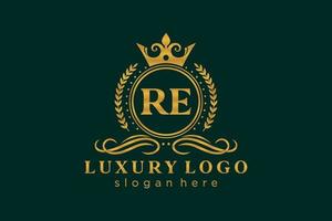 modèle de logo de luxe royal re lettre initiale dans l'art vectoriel pour le restaurant, la royauté, la boutique, le café, l'hôtel, l'héraldique, les bijoux, la mode et d'autres illustrations vectorielles.