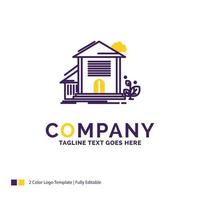 création de logo de nom de société pour la maison. loger. appartement. imeuble. Bureau. conception de nom de marque violet et jaune avec place pour le slogan. modèle de logo créatif pour petites et grandes entreprises. vecteur