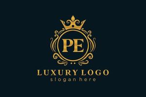 modèle de logo de luxe royal de lettre pe initiale dans l'art vectoriel pour le restaurant, la royauté, la boutique, le café, l'hôtel, l'héraldique, les bijoux, la mode et d'autres illustrations vectorielles.