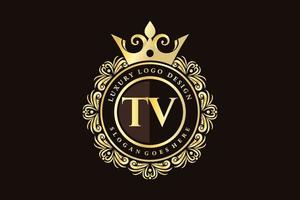 tv lettre initiale or calligraphique féminin floral monogramme héraldique dessiné à la main antique vintage style luxe logo design vecteur premium