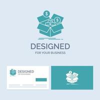 des économies. boîte. budget. argent. symbole d'icône de glyphe de logo d'entreprise de croissance pour votre entreprise. cartes de visite turquoise avec modèle de logo de marque. vecteur