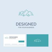 Montagne. paysage. colline. la nature. symbole d'icône de ligne de logo d'entreprise d'arbre pour votre entreprise. cartes de visite turquoise avec modèle de logo de marque vecteur