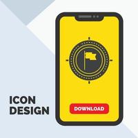 objectif. Entreprise. date limite. drapeau. icône de glyphe de mise au point sur mobile pour la page de téléchargement. fond jaune vecteur