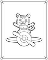 chat mignon volant dans un avion, adapté à l'illustration vectorielle de la page de coloriage pour enfants vecteur