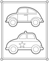 voiture de police et voiture classique adaptée à l'illustration vectorielle de la page de coloriage pour enfants vecteur