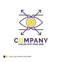 création de logo de nom de société pour les entreprises. œil. voir. vision. conception de nom de marque violet et jaune avec place pour le slogan. modèle de logo créatif pour petites et grandes entreprises. vecteur