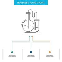 une analyse. chimie. ballon. rechercher. testez la conception d'un organigramme d'entreprise en 3 étapes. icône de ligne pour le modèle d'arrière-plan de présentation place pour le texte vecteur