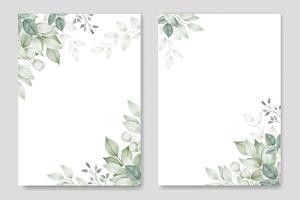 carte d'invitation de mariage feuille de verdure aquarelle vecteur