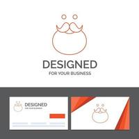 modèle de logo d'entreprise pour moustache. branché. movember. Père Noël. porté. cartes de visite orange avec modèle de logo de marque vecteur