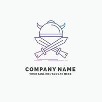 bataille. emblème. viking. guerrier. modèle de logo d'entreprise violet épées. place pour le slogan vecteur