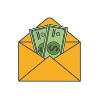 icône d'une enveloppe ouverte avec de l'argent. comptes en dollars. concept de salaire, de gains et d'épargne. illustration de style plat vecteur