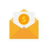 icône d'une enveloppe ouverte avec de l'argent. comptes en dollars. concept de salaire, de gains et d'épargne. illustration de style plat vecteur