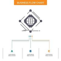 complexe. global. l'Internet. rapporter. conception d'organigramme d'entreprise web en 3 étapes. icône de glyphe pour la place du modèle d'arrière-plan de présentation pour le texte. vecteur