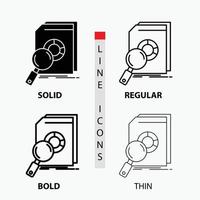 analyse, données, finances, marché, icône de recherche en ligne fine, régulière, en gras et style glyphe. illustration vectorielle vecteur
