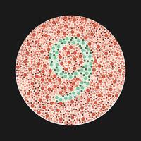 Test d'Ishihara pour le daltonisme. test de daltonisme. numéro vert 9 pour les daltoniens. déficience visuelle. illustration vectorielle. vecteur