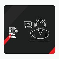 fond de présentation créative rouge et noir pour la faq. assistance. appel. consultation. icône de la ligne d'aide vecteur