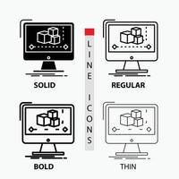 animation. l'ordinateur. éditeur. moniteur. icône du logiciel en mince. habituel. ligne en gras et style de glyphe. illustration vectorielle vecteur