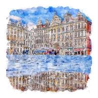 bruxelles belgique croquis aquarelle illustration dessinée à la main vecteur