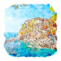 manarola italie croquis aquarelle illustration dessinée à la main vecteur