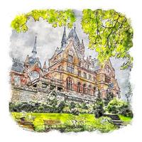 château drachenburg allemagne croquis aquarelle illustration dessinée à la main vecteur