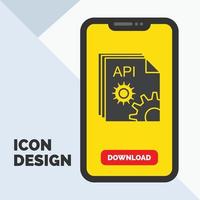 api, application, codage, développeur, icône de glyphe de logiciel dans la page de téléchargement mobile. fond jaune vecteur