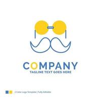 moustache. branché. movember. lunettes. modèle de logo d'entreprise jaune bleu hommes. lieu de modèle de conception créative pour le slogan. vecteur