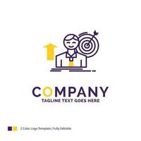 création de logo de nom d'entreprise pour le succès, l'utilisateur, la cible, la réalisation, la croissance. conception de nom de marque violet et jaune avec place pour le slogan. vecteur