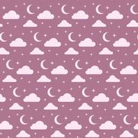 motif enfants groovy sans couture. nuages, lune et étoiles rétro aux couleurs violettes. joli fond enfantin pour la literie ou le design textile pour enfants vecteur