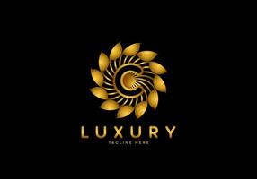 lettre c logo de luxe fleur dorée vecteur