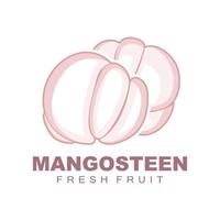 logo de mangoustan, illustration de chair de mangoustan, reine des fruits riches en vitamines, conception de modèle d'étiquette vectorielle de logo de fruits vecteur