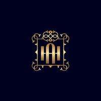 ah ou ha logo de luxe royal orné d'or vecteur