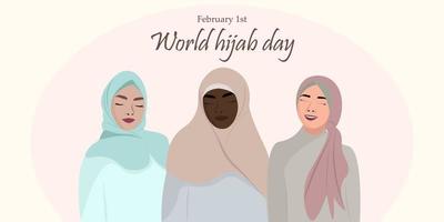 1er février, journée mondiale du hijab, illustration vectorielle pour carte de voeux, affiche. vecteur