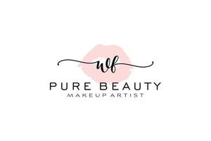 création initiale de logo préfabriqué pour les lèvres aquarelle wf, logo pour la marque d'entreprise de maquilleur, création de logo de boutique de beauté blush, logo de calligraphie avec modèle créatif. vecteur