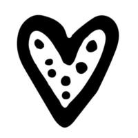 coeur noir avec des points illustration vectorielle de style doodle dessinés à la main isolé sur blanc vecteur