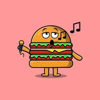 personnage de chanteur de burger de dessin animé mignon tenant un micro vecteur