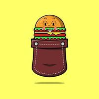 personnage de burger de dessin animé mignon hors de sa poche vecteur