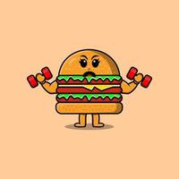 personnage de dessin animé mignon burger est fitness vecteur