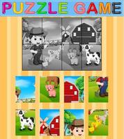 jeu éducatif de puzzle pour les enfants d'âge préscolaire avec un fond de ferme vecteur