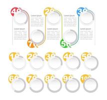 ensemble de modèles de conception de graphique infographique de pourcentages de cercle. infocharts abstraits avec contour modifiable. graphiques pédagogiques avec séquence en 5 étapes. présentation visuelle des données vecteur