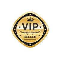 insigne doré du vendeur vip, étiquette ou autocollant premium vecteur
