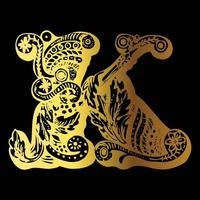conception de tatouage de couleur dorée k sur fond noir vecteur
